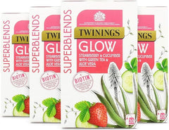 Twinings Superblends Glow Tea - Strawberry & Cucumber Green Tea with Aloe Vera & Biotin for Skincare & Hair Care, 80 x Biodegradable Tea Bags