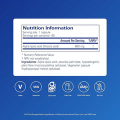 Pure Encapsulations Alpha Lipoic Acid ALA 600mg - Hypoallergenic Water and Lipid Soluble Nutritional Supplement - 60 Vegetarian Capsules