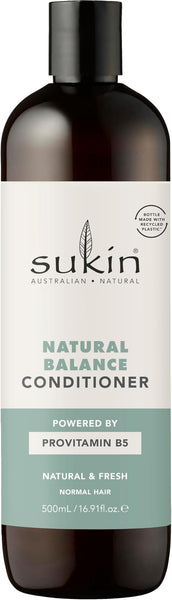 Sukin Natural Balance Conditioner 500ml - adds shine to the hair while leaving it hydrated & balanced - with a blend of Baobab and Sesame Oils; cruelty free & vegan friendly.