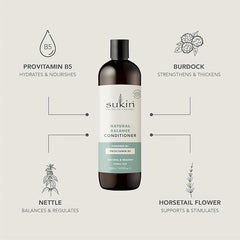 Sukin Natural Balance Conditioner 500ml - adds shine to the hair while leaving it hydrated & balanced - with a blend of Baobab and Sesame Oils; cruelty free & vegan friendly.