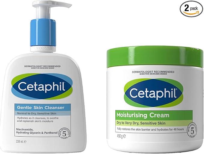 Cetaphil Hydrating Gentle Skin Cleanser 236ml + Body Moisturising Cream 450g Skincare Set, For Dry & Sensitive Skin