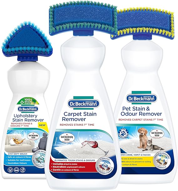 Dr. Beckmann Complete Cleaning Solution | Carpet Stain Remover 1 x 650 ml | Upholstery Stain Remover 1 x 400ml | Pet Stain & Odour Remover 1x650 ml