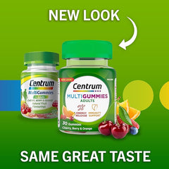 Centrum MultiGummies, Multivitamin Gummies for Men and Women, Cherry, Berry & Orange Natural Fruit Flavouring, includes Essential Vitamins C, D & B12, 30 ct