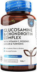 Nutravita Glucosamine and Chondroitin Complex – 180 High Strength Capsules – Contributes to Vitamin C, Turmeric,