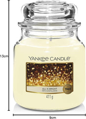 Yankee Candle Scented Candle | All is Bright Medium Jar Candle| Long Burning Candles: up to 75 Hours | Perfect Christmas Gifts for Women