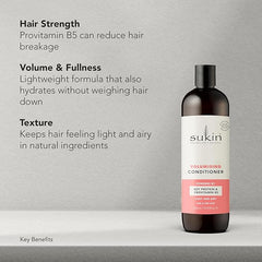 Sukin Volumising Conditioner 500ml - for fine & limp hair, gives the hair volume - with Rice Protein, Pineapple, Mango, Papaya & Vitamin E; cruelty free & vegan friendly.