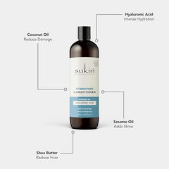 Sukin Hydrating Conditioner 500ml - strengthens and repairs dry and damaged hair, adds shine and tames frizz - with Coconut Oil & Shea Butter; cruelty free & vegan friendly.