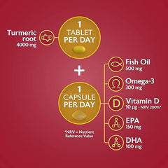 Seven Seas Omega-3 Fish Oil Turmeric, With 500 mg Fish Oil + 300 mg Omega-3, 60 High Strength Tablets With Vitamin D & 250 mg EPA & DHA, Whole Body Health+, Duo Pack: 30 Capsules + 30 Tablets