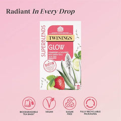 Twinings Superblends Glow Tea - Strawberry & Cucumber Green Tea with Aloe Vera & Biotin for Skincare & Hair Care, 80 x Biodegradable Tea Bags