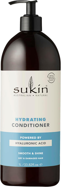 Sukin Hydrating Conditioner 1L - strengthens and repairs dry and damaged hair, adds shine and tames frizz - with Coconut Oil & Shea Butter; cruelty free & vegan friendly.