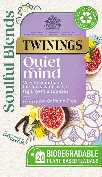 Twinings Soulful Blends Quiet Mind Inspired by Ayurveda - Velvety Vanilla Herbal Tea Infusion with Fig & Rooibos - 20 x Biodegradable Tea Bags