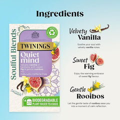 Twinings Soulful Blends Quiet Mind Inspired by Ayurveda - Velvety Vanilla Herbal Tea Infusion with Fig & Rooibos - 20 x Biodegradable Tea Bags
