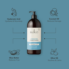 Sukin Hydrating Conditioner 1L - strengthens and repairs dry and damaged hair, adds shine and tames frizz - with Coconut Oil & Shea Butter; cruelty free & vegan friendly.