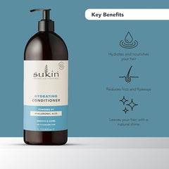 Sukin Hydrating Conditioner 1L - strengthens and repairs dry and damaged hair, adds shine and tames frizz - with Coconut Oil & Shea Butter; cruelty free & vegan friendly.