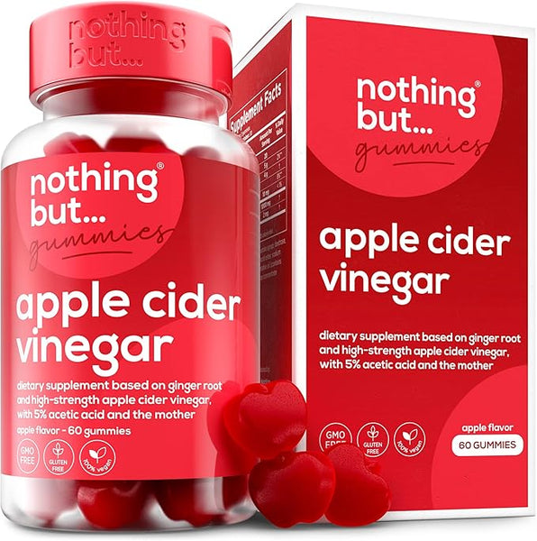 Nothing BUT Nutrition Apple Cider Vinegar with Mother - Raw & Unfiltered Apple Cider Vinegar Gummies, Boost Gut Health, Improve Digestive Wellness & Weight Loss Gummies That Work Fast, ACV, 60 Vegan Apple Cider Gummies