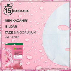 Garnier Moisture Bomb Sakura and Hyaluronic Acid Sheet Mask, Hydrating and Glow Reviving Face Mask For Dull Skin, Biodegradable and Vegan Tissue, 28g