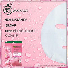 Garnier Moisture Bomb Sakura and Hyaluronic Acid Sheet Mask, Hydrating and Glow Reviving Face Mask For Dull Skin, Biodegradable and Vegan Tissue, 28g