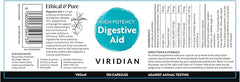 Viridian - High Potency Digestive Aid, 150 Caps | Broad-Spectrum Enzymes with Betaine HCl, Ginger & Peppermint | Gut Health & Nutrient Absorption | Vegan & Kosher | Nutritionist Formulated