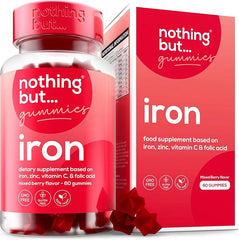 Nothing BUT Nutrition Iron Supplement for Women and Men with Delicious Mixed Berry Flavor - Chewable Vegan Iron Supplements with Vitamins B12 & C, Zinc, Folic Acid for Energy Boost - 60 Iron Gummies