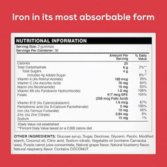 Nothing BUT Nutrition Iron Supplement for Women and Men with Delicious Mixed Berry Flavor - Chewable Vegan Iron Supplements with Vitamins B12 & C, Zinc, Folic Acid for Energy Boost - 60 Iron Gummies