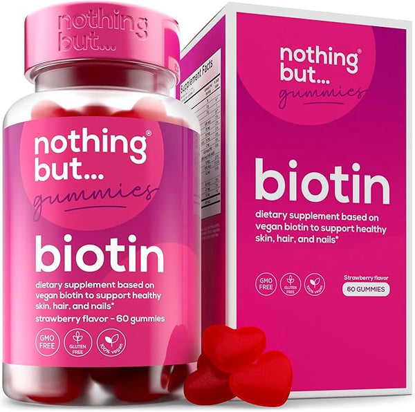 Nothing BUT Nutrition Biotin Gummies for Healthy Hair, Skin and Nails Vitamins for Women – Biotin Supplements - with Vitamins A, C, E & D, Biotin Hair Growth Vitamins, Hair Vitamins, Hair Growth Supplement, 60 Gummies