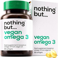 Nothing BUT Nutrition Vegan Omega 3, Algae Oil Omega 3 Supplement for Adults, Vegan Omega 3 Capsules w/DHA Omega 3 Algal Oil for Heart & Brain Health & to Lower Cholesterol, Omega 3 Vegan - 60 Omega 3 Softgel Capsules