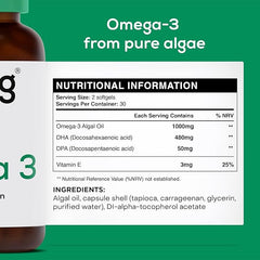 Nothing BUT Nutrition Vegan Omega 3, Algae Oil Omega 3 Supplement for Adults, Vegan Omega 3 Capsules w/DHA Omega 3 Algal Oil for Heart & Brain Health & to Lower Cholesterol, Omega 3 Vegan - 60 Omega 3 Softgel Capsules