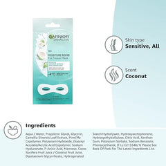 Garnier Moisture Bomb Coconut Water Eye Mask, With Hyaluronic Acid And Coconut Water, Hydrating & Replumping Under Eye Mask, Reduce Appearance of Fine Lines, Biodegradable and Vegan Tissue Mask, 6g