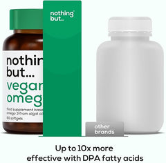 Nothing BUT Nutrition Vegan Omega 3, Algae Oil Omega 3 Supplement for Adults, Vegan Omega 3 Capsules w/DHA Omega 3 Algal Oil for Heart & Brain Health & to Lower Cholesterol, Omega 3 Vegan - 60 Omega 3 Softgel Capsules