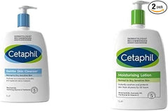 Cetaphil Family Size Bundle, 1L Gentle Skin Cleanser Face and Body Wash and 1L Moisturising Face and Body Lotion, Skin Care, Hydrating