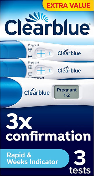 Clearblue Pregnancy Test 3X Confirmation Combo Pack, Result As Fast As 1 Minute (Visual Sticks) & Tells You How Many Weeks (Digital Stick), Kit of 3 Tests (1 Digital, 2 Visual)