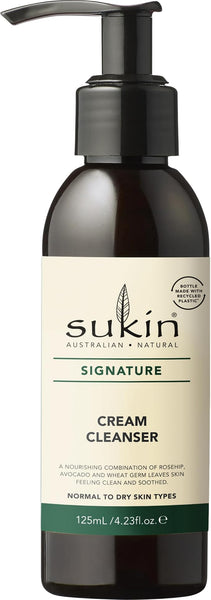 Sukin Signature Cream Cleanser 125ml - with Rosehip, Avocado & Sesame Oils; cruelty free & vegan friendly - removes make-up, oil and dirt build up on the skin.