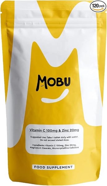 Mobu-Vitamin C 100mg and Zinc 20mg 120 Tablets | High Strength Immune System Support | Vitamin C & Zinc Supplement