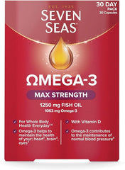 Seven Seas Omega-3 Fish Oil, Max Strength, Omega 3 + Vitamin D For Whole Body Health+, 30 Capsules
