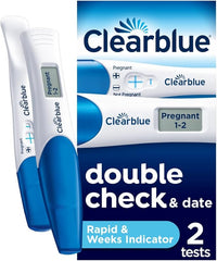 Clearblue Pregnancy Test Double-Check & Date Combo Pack, Result As Fast As 1 Minute (Visual Stick) & Tells You How Many Weeks (Digital Stick), Kit Of 2 Tests (1 Digital, 1 Visual), Packaging May Vary