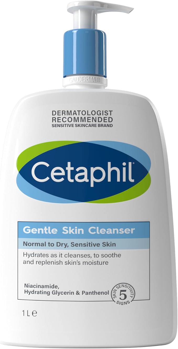Cetaphil Gentle Skin Cleanser, 1L, Face & Body Wash, For Normal To Dry Sensitive Skin, With Niacinamide & Glycerin, Soap Free, 1 unit