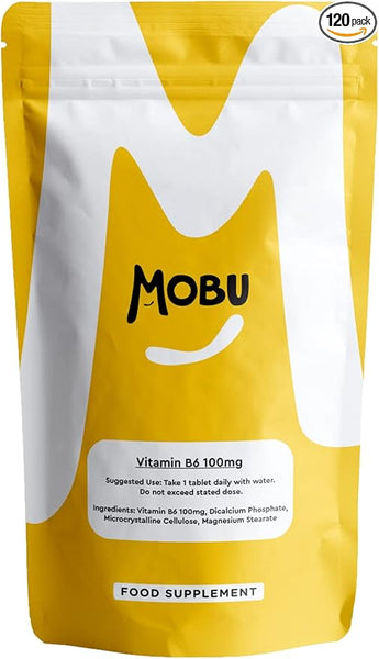 Mobu-Vitamin B6 100mg 120 Tablets | Healthy Metabolism & Reduction of Tiredness & Fatigue | Normal Immune & Nervous System Function