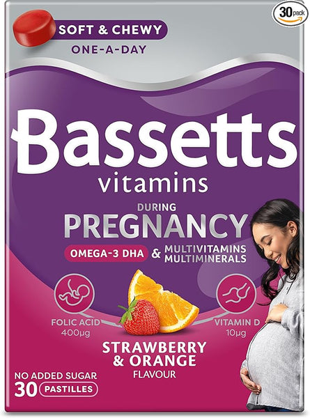 Bassetts Vitamins Pregnancy Omega-3 DHA Multivitamins & Multiminerals Strawberry & Orange Flavour 30 Gummy Pastilles