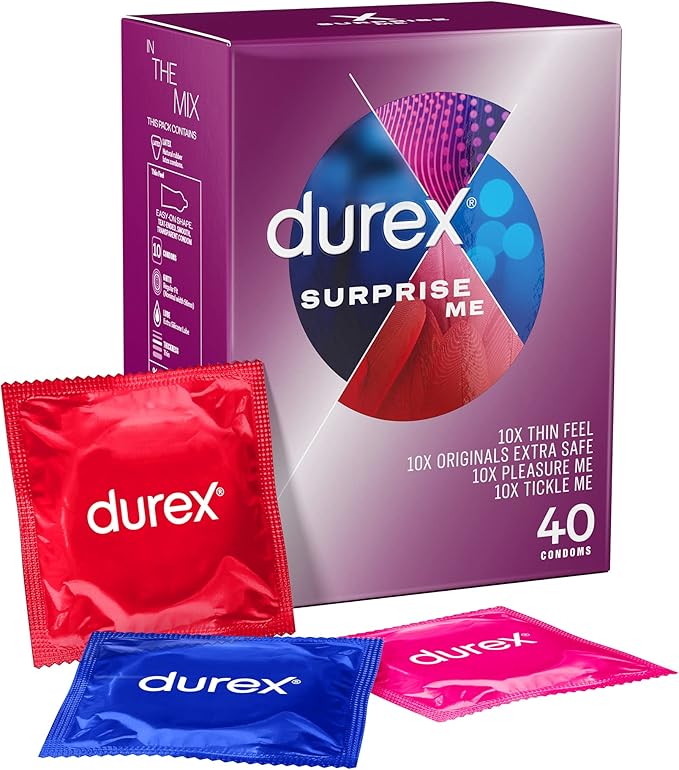 Durex Surprise Me Condoms, 40s, Variety Pack, Thin Feel, Originals Extra Safe, Pleasure Me, Tickle Me, Easy On Shape, Teat Ended