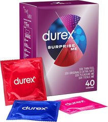 Durex Surprise Me Condoms, 40s, Variety Pack, Thin Feel, Originals Extra Safe, Pleasure Me, Tickle Me, Easy On Shape, Teat Ended