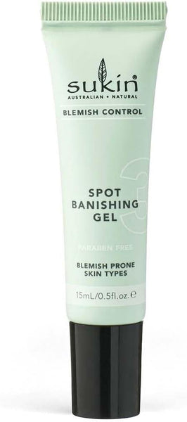 Sukin Blemish Control Spot Banishing Gel 15ml - with Tea Tree; cruelty free & vegan friendly - fights impurities and spots to help appearance of acne skin.