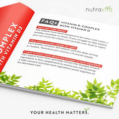 Nutravita Vitamin B Complex High Potency 8 Vitamins B1-B2-B3-B5-B6-B12, Biotin, Folic Acid & VIT D3 in 1 High Strength Micro Tablet - Reduction of Tiredness