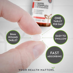 Nutravita Vitamin B Complex High Potency 8 Vitamins B1-B2-B3-B5-B6-B12, Biotin, Folic Acid & VIT D3 in 1 High Strength Micro Tablet - Reduction of Tiredness