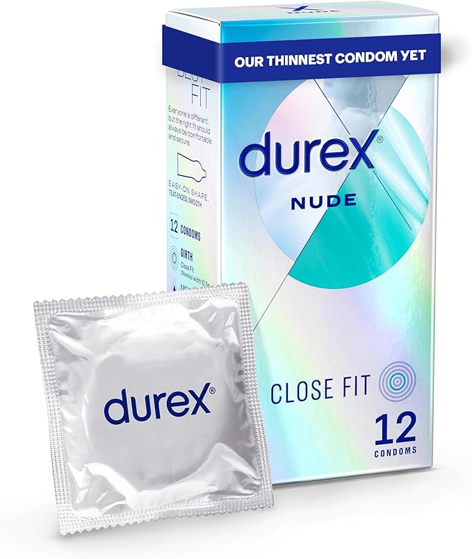 Durex Nude, Condoms, Close Fit, 12s, Ultra Thin, Designed To Feel It All, With Silicone Lube