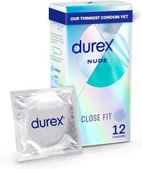 Durex Nude, Condoms, Close Fit, 12s, Ultra Thin, Designed To Feel It All, With Silicone Lube
