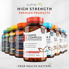 Nutravita Vitamin B Complex High Potency 8 Vitamins B1-B2-B3-B5-B6-B12, Biotin, Folic Acid & VIT D3 in 1 High Strength Micro Tablet - Reduction of Tiredness