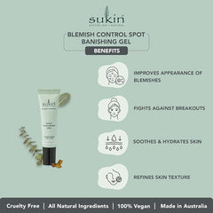 Sukin Blemish Control Spot Banishing Gel 15ml - with Tea Tree; cruelty free & vegan friendly - fights impurities and spots to help appearance of acne skin.