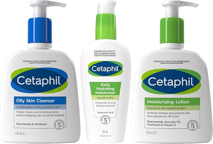 Cetaphil Oily Skin Cleanser & Moisturiser Skincare Set, Oily Skin Cleanser Face Wash 236ml + Daily Hydrating Moisturiser 88ml + Moisturising Lotion 236ml