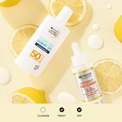 Garnier Brightening and Anti Dark Spot Power Duo,Serum and Moisturiser,Brightening Serum With 3.5 Percent Vitamin C,Niacinamide,Salicylic Acid and Lemon Extract and SPF 50 Face Moisturiser,2 Pieces