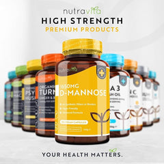 Nutravita D-Mannose 1650mg High Strength Capsules – 180 Vegan Friendly Capsules (Not Tablets) – 100% Natural Premium D Mannose Supplement